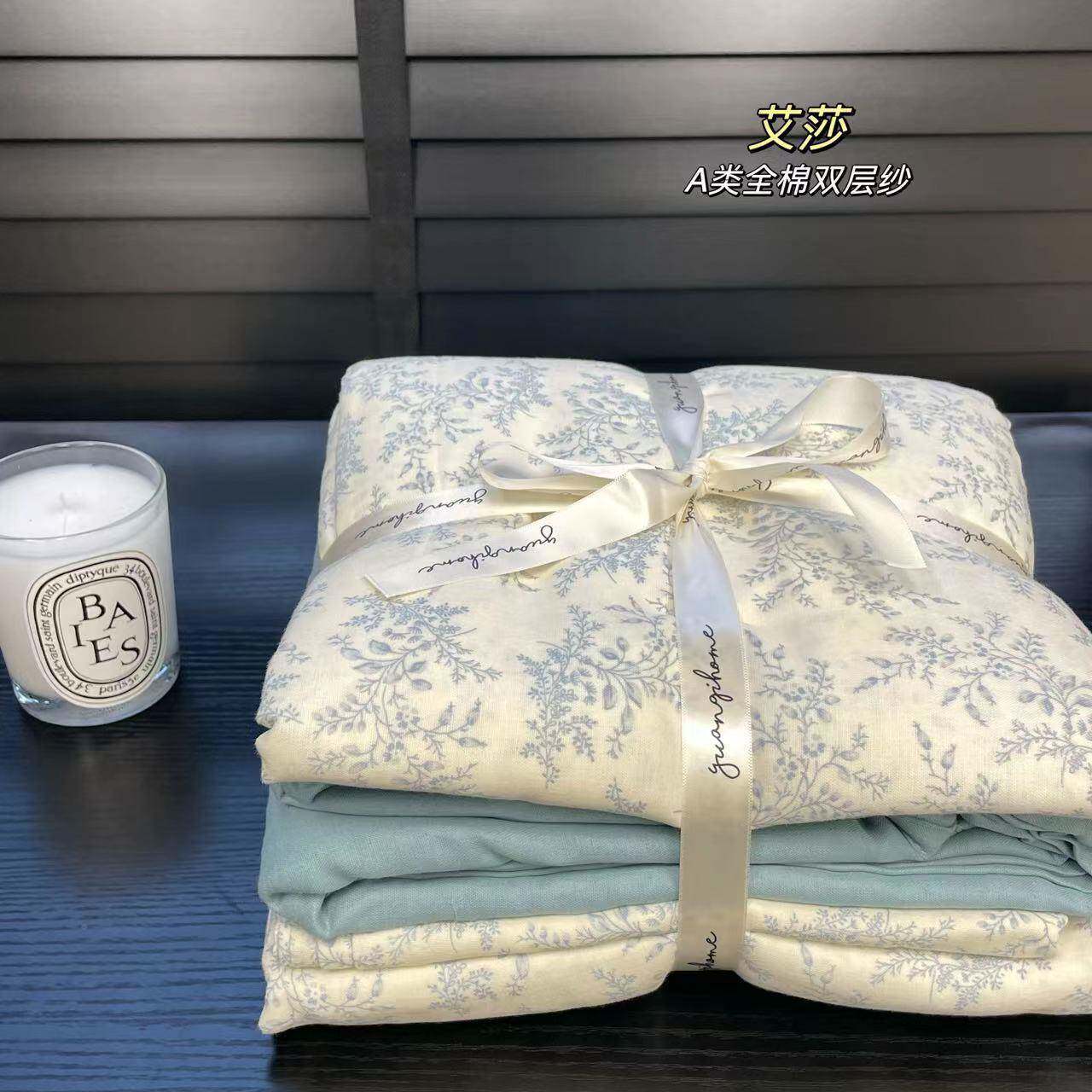 棉类全双层纱被单套纯棉纱布单人双808人小清新小碎花单品亲肤裸A