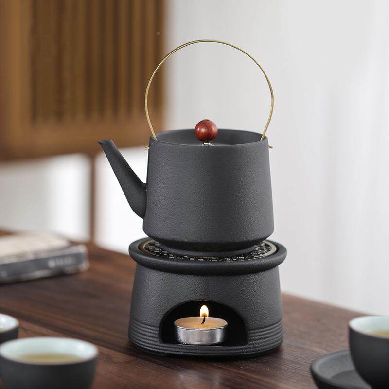 日式侧把煮茶壶茶具茶加壶家无品牌/温茶泡蜡烛热黑用茶煮茶器煮