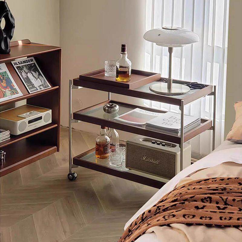 中古可移动实木小推餐车小户型客厅发物架边几复置WXR古玻小璃茶