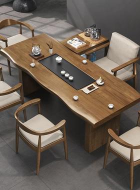 新中式实木茶桌椅组合厅现大代简客56321约阳台泡茶办桌公室原木