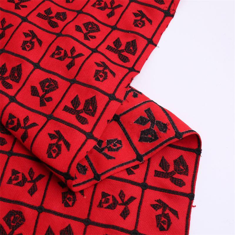 现货羊毛绣纺绣花布秋冬刺大衣外套服装670面料枕套桌椅套花家绣