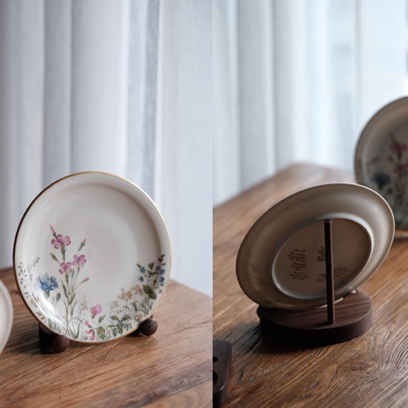 雨木盘子示架盘展收纳架子黑胡架桃木子餐盘摆件837支架托厨房沥