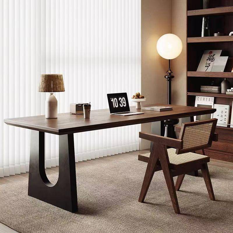 中古长风实木餐桌一体大客厅493书桌胡桃木工作台大板书电脑办公