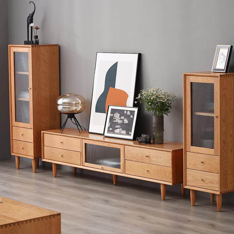 实木樱桃木边柜柜铜拉手玻璃全门储物柜客厅小户16收型立高低纳柜