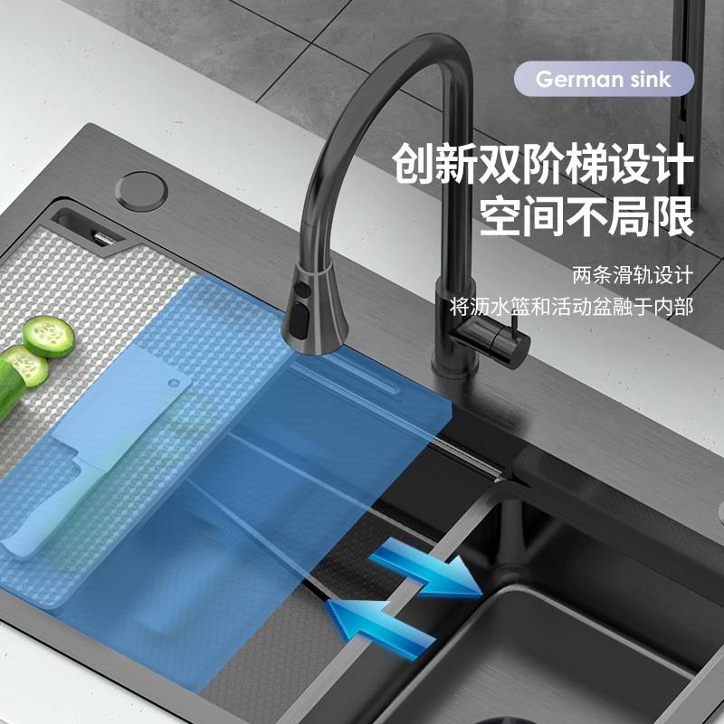 水槽SUS304不锈钢纳米蜂窝压纹大单槽加厚台下厨房洗碗盆厂家家用