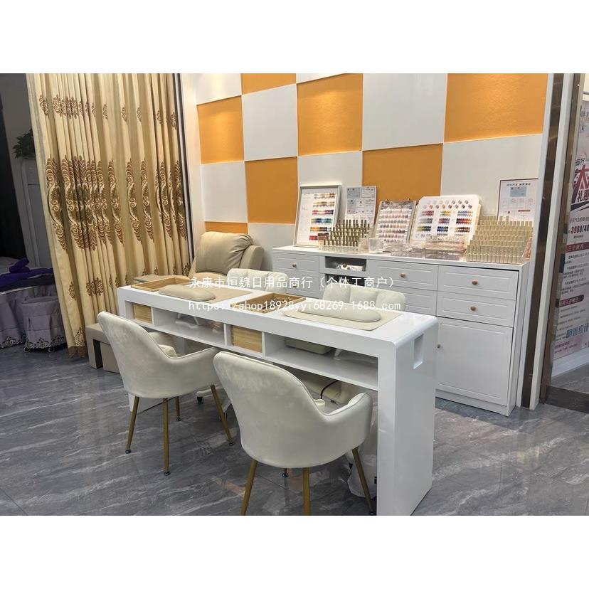 日式美甲无品牌/桌子带双人三人位甲店装修美器凹槽收纳盒吸尘美