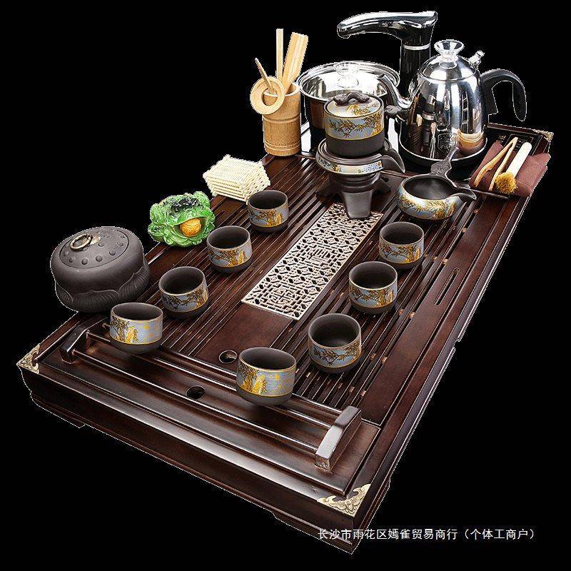 水PEI茶盘全装自动套一体烧水壶整套功沥夫紫砂茶具家茶台实木用