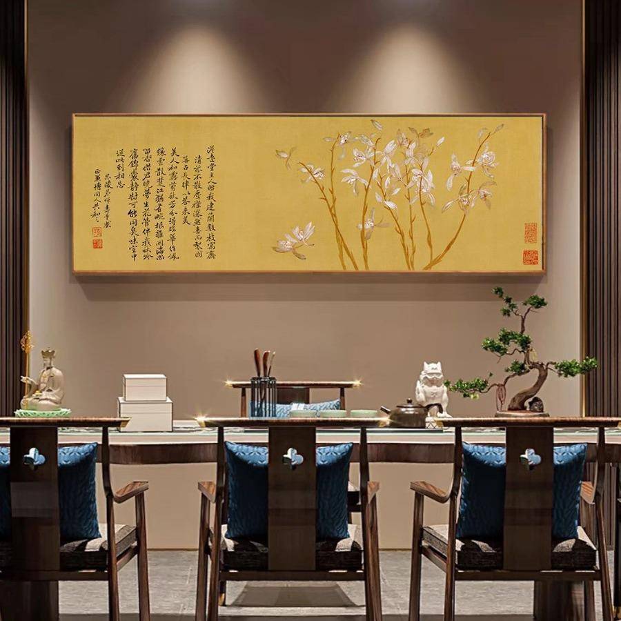 九兰图新中式壁画横幅国画无品牌/客厅关餐厅头书房玄卧室床挂画