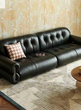 意极简皮艺沙发客艺厅感极简皮艺沙发式黑色轻奢直VPL排皮沙发