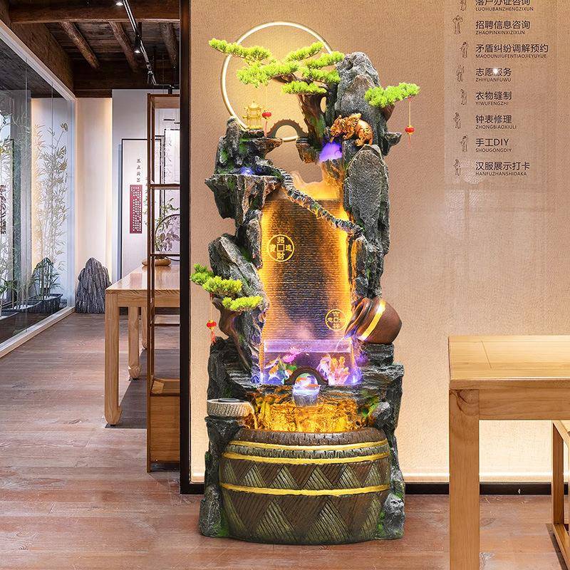 客假山水鱼缸摆件循环水景办公造室招财落地流RKP景喷泉水幕墙厅