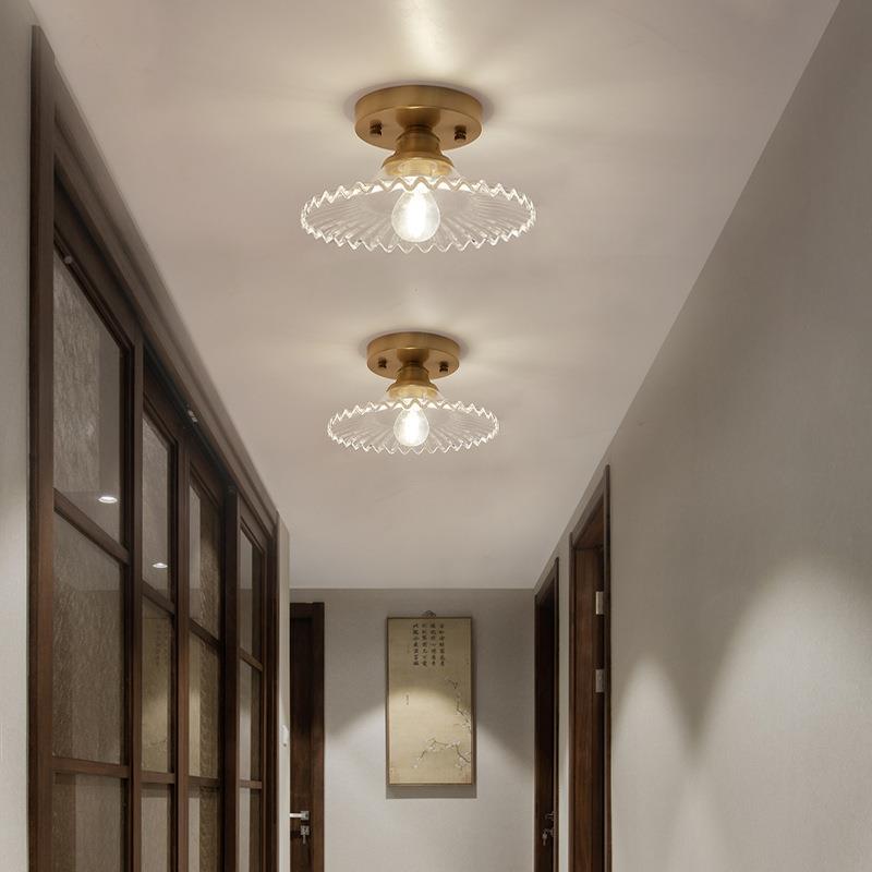 美式吸顶过道灯衣帽间铜入灯具OH简全约现代民宿走廊玻璃过户道灯