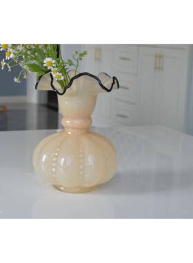 中古奶器玉瓶黄色芬顿风法式南瓜珠BMC花手工琉璃璃家插花软装玻
