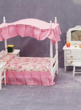 场1:12娃娃屋dollhouse迷你家卧无品牌/室床微具景卧室有顶梳妆镜