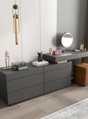 灰色钢琴烤梳UAN妆台红网卧室书桌斗柜一体柜现代简包约漆化妆台