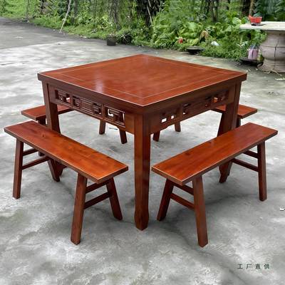 岩仿实木四方桌农老式八985仙桌古板新中式简约家用饭店家乐商用