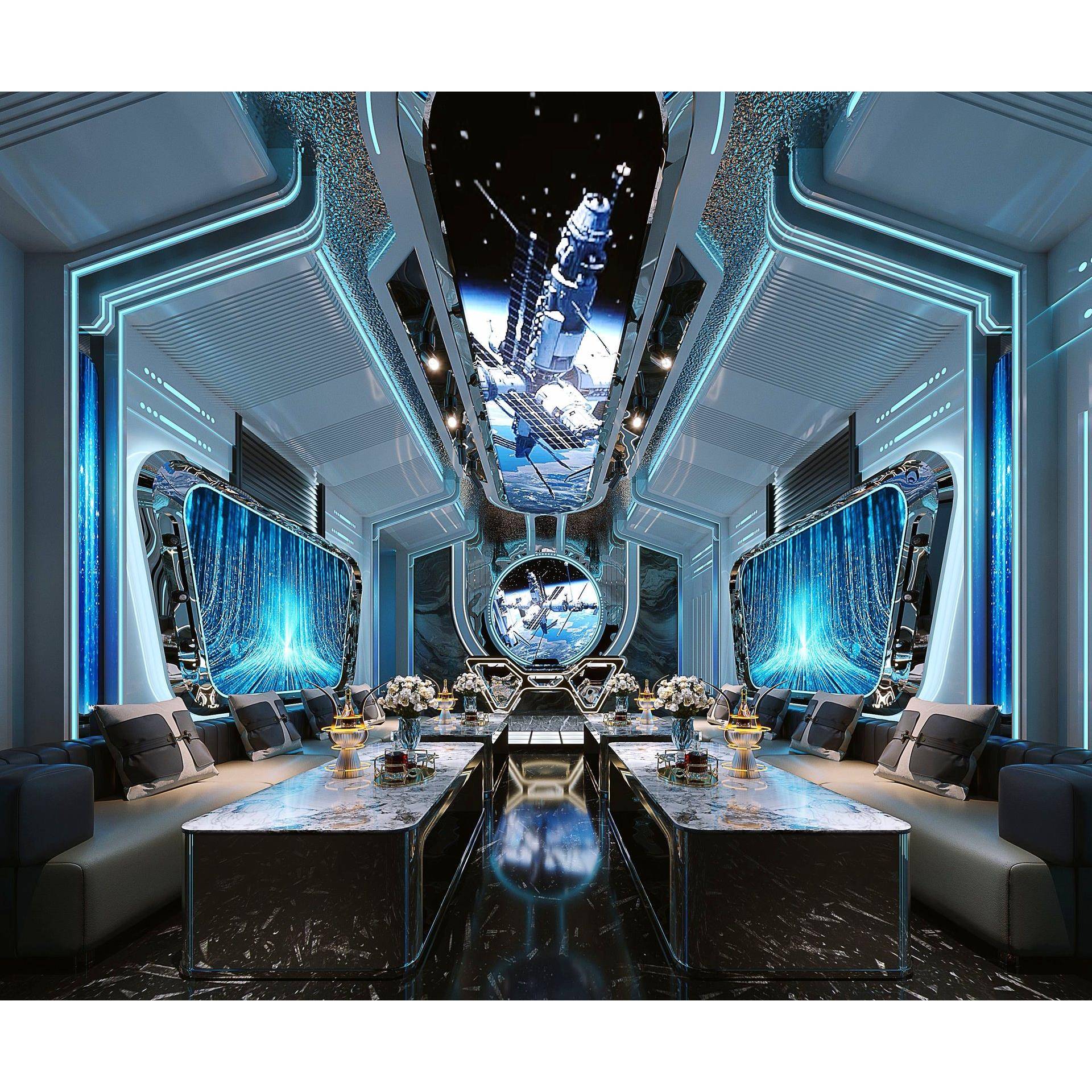 ktv轻108奢网不锈玻钢茶几座包厢岩板钢化璃卡发光红酒吧桌