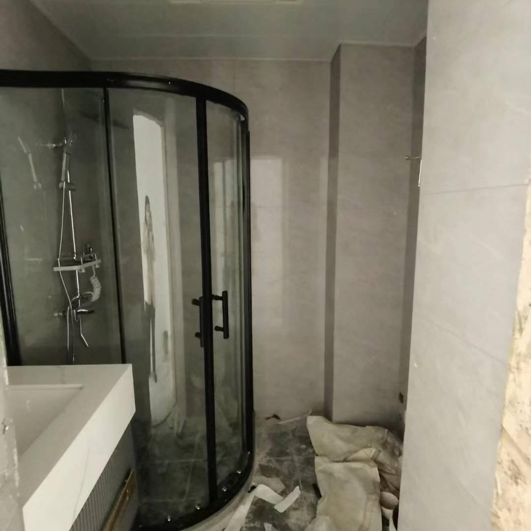 简易淋浴房扇形玻璃门体洗澡105黑隔断屏风整浴室房干湿分离间框