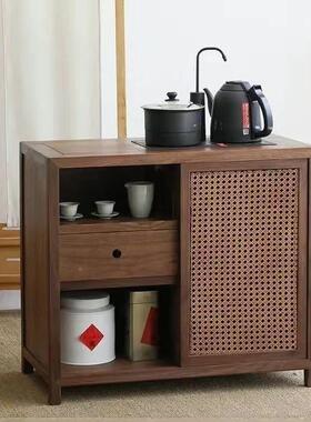 式新中茶实木胡桃色水柜简约客厅移动烧水储UKN物茶台柜茶水烧水
