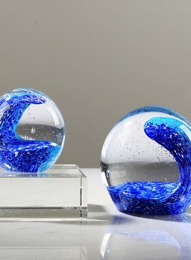 琉璃水晶球艺h术摆件轻奢客厅酒店样板房博古架玄关装饰品