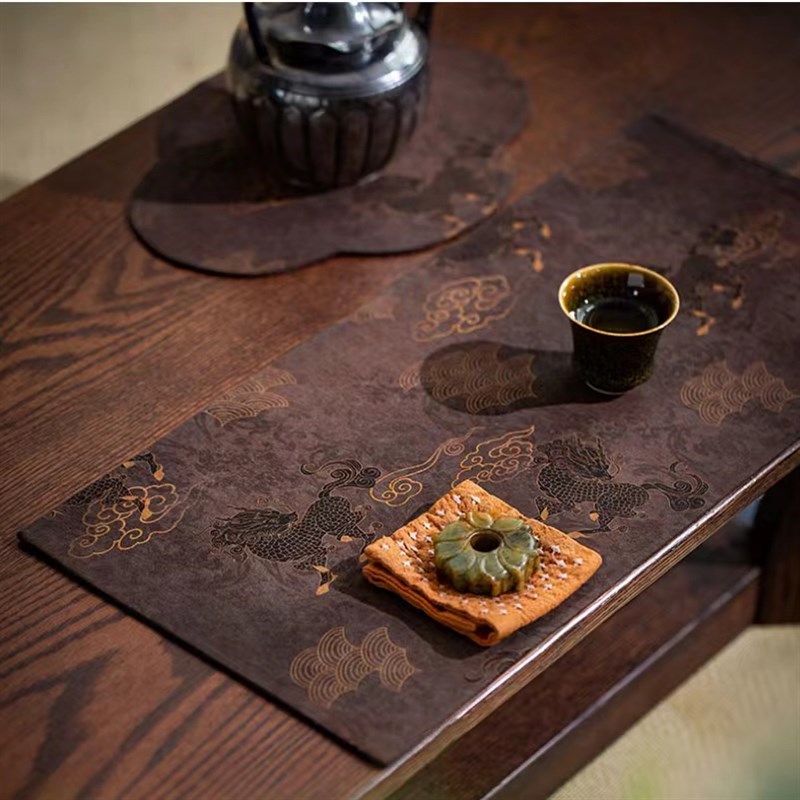 香云纱茶席d真丝桑蚕丝双面茶桌垫国风古韵茶桌旗古朴禅意壶垫杯