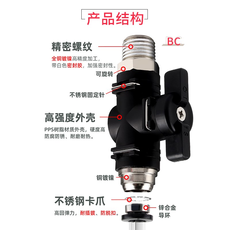 气管开关阀气动阀门气管开关快速接头8mm气阀阀门BUC手阀手动6/10