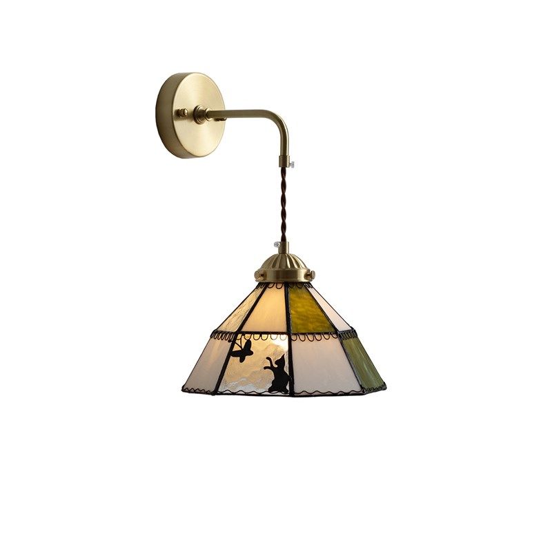 猫咪追蝴蝶日式创意玻璃壁灯复古小众设计床头卫生间民宿全铜墙灯,家装灯饰光源,壁灯,淘宝优惠券,粉丝福利购,淘宝优惠卷