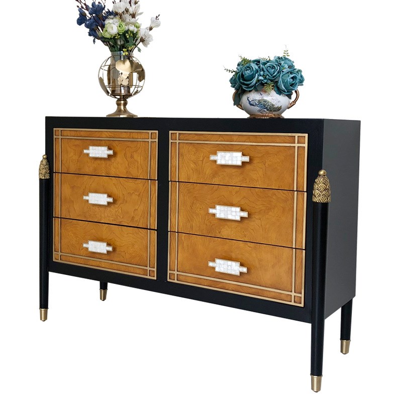 至高美轻奢风实木六斗柜贝壳门厅玄关柜客厅储物装饰柜餐边柜