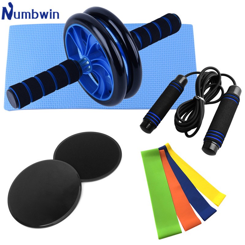 健腹轮九件套滑行盘3米橡胶跳绳乳胶500弹力圈家用健身套装