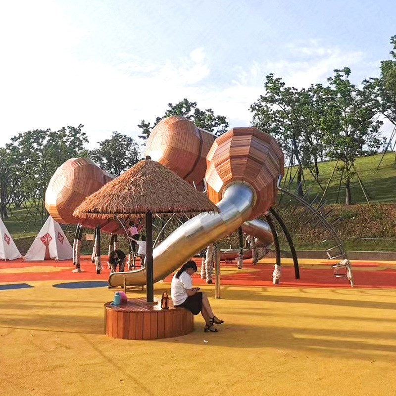 户外不锈钢儿童滑滑梯游乐设施公园幼儿园室外组合攀爬架木质滑梯