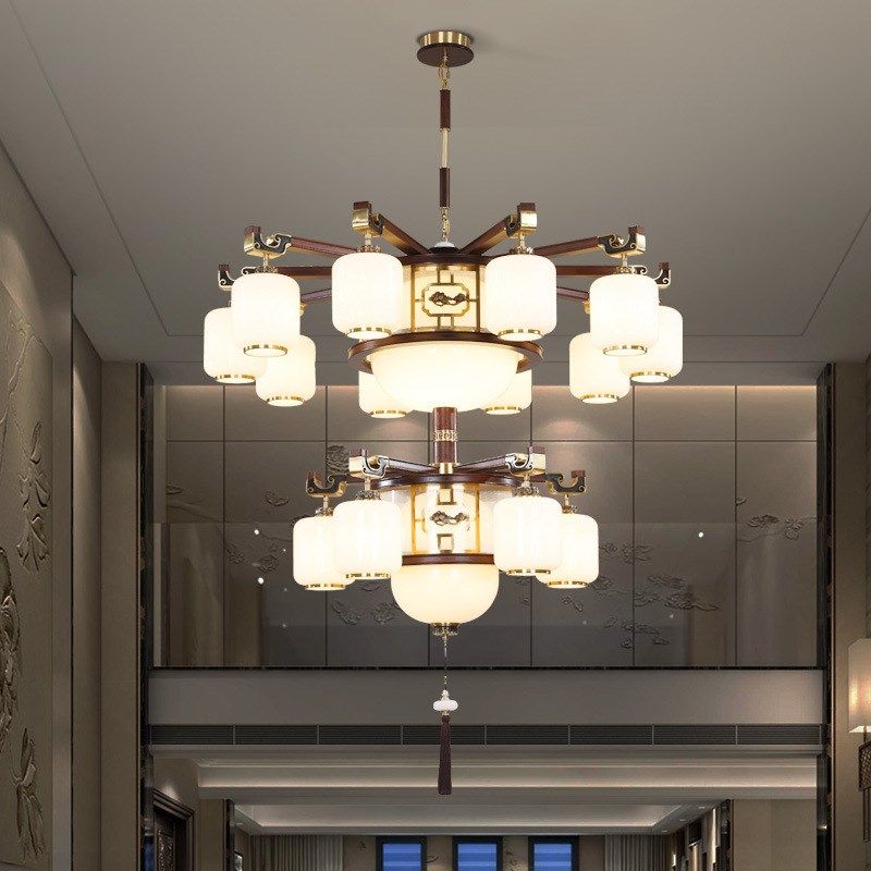 全铜吊灯乌金木现代大气新中式吊灯客厅别墅复式楼大厅灯餐厅灯具,家装灯饰光源,客厅吊灯,淘宝优惠券,粉丝福利购,淘宝优惠卷