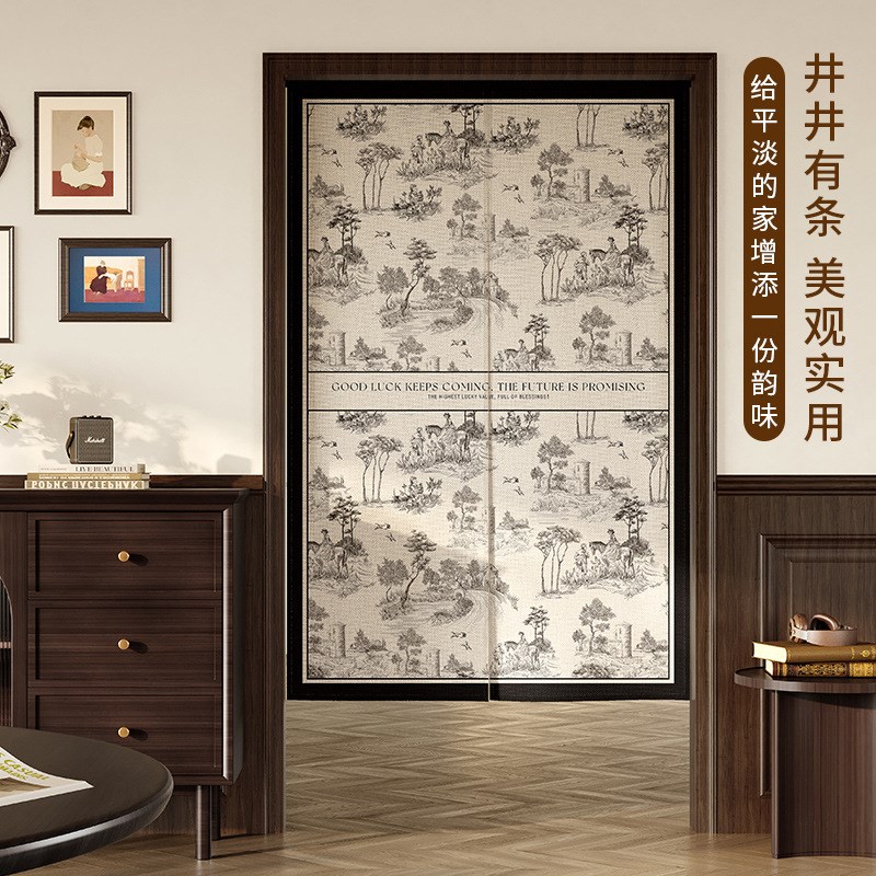 美式门帘家用隔断帘厨房卫生间半帘免打孔遮挡帘客厅卧室布艺帘子