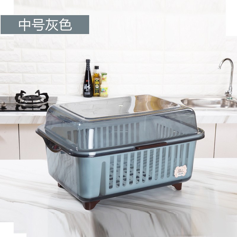 厨房翻盖塑料碗柜带排水孔装碗筷收纳盒碗架大容量带盖沥水架碗盆