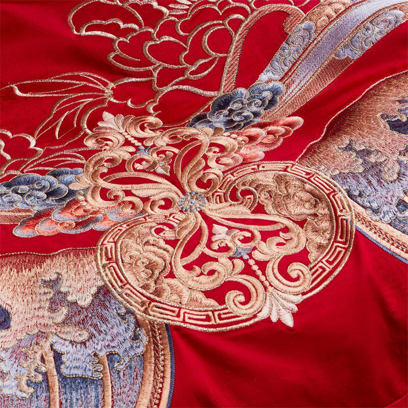 轻奢高级感160支长绒棉刺绣结婚四件套婚庆大红六件套绣花十件套