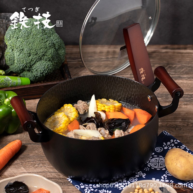 中国总代日本进口绵半Watahan铁技24cm汤锅双耳无涂层家用炖锅煲