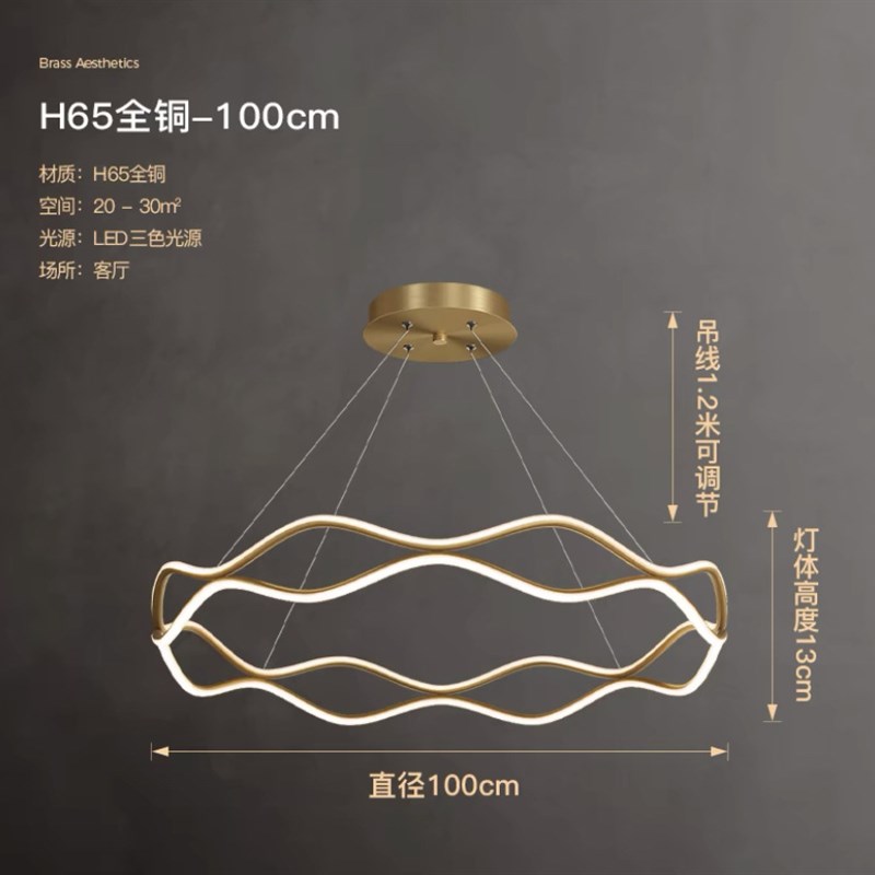 意式全铜现代简约客厅吊灯极简轻奢创意设计师圆环花型餐厅卧室灯