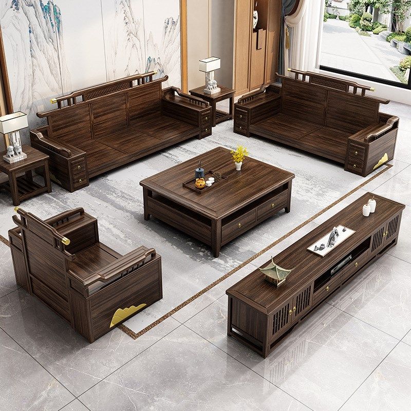 乌金木新中式实木沙发组合客厅轻奢现代简约家具别墅高端样板房,住宅家具,实木沙发,淘宝优惠券,粉丝福利购,淘宝优惠卷