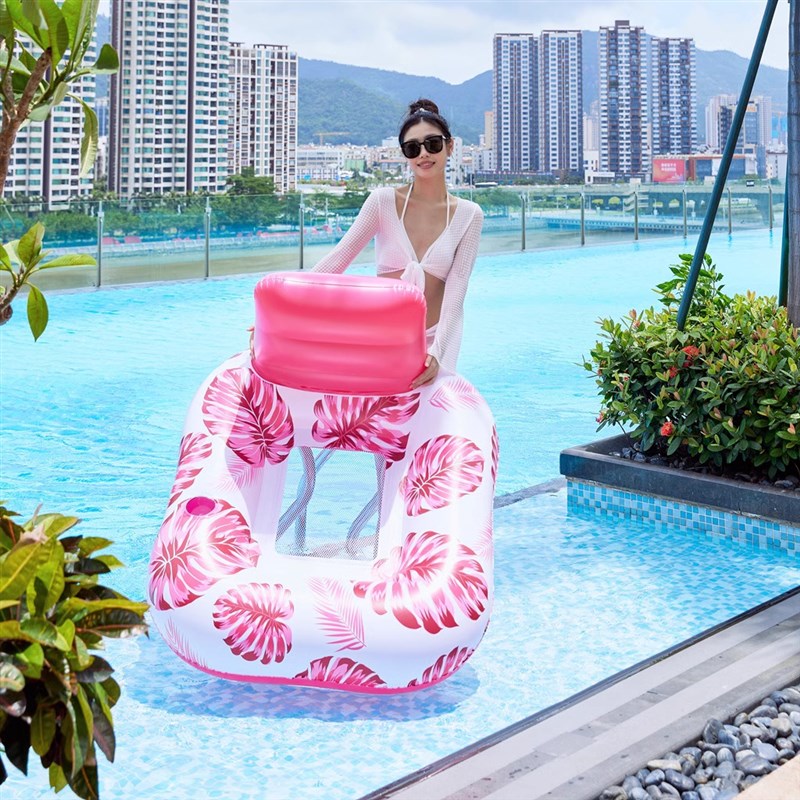 加大加厚水上充气躺椅沙发网布靠背枫叶成人泳池浮排树叶浮床彩虹