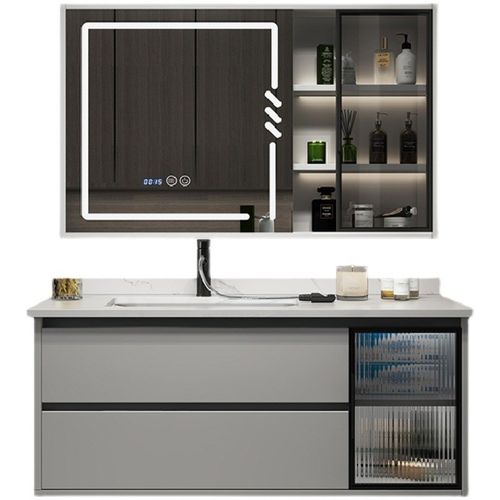 智能轻奢岩板一体浴室柜组合现代卫生间实木洗漱洗手洗脸台盆收纳