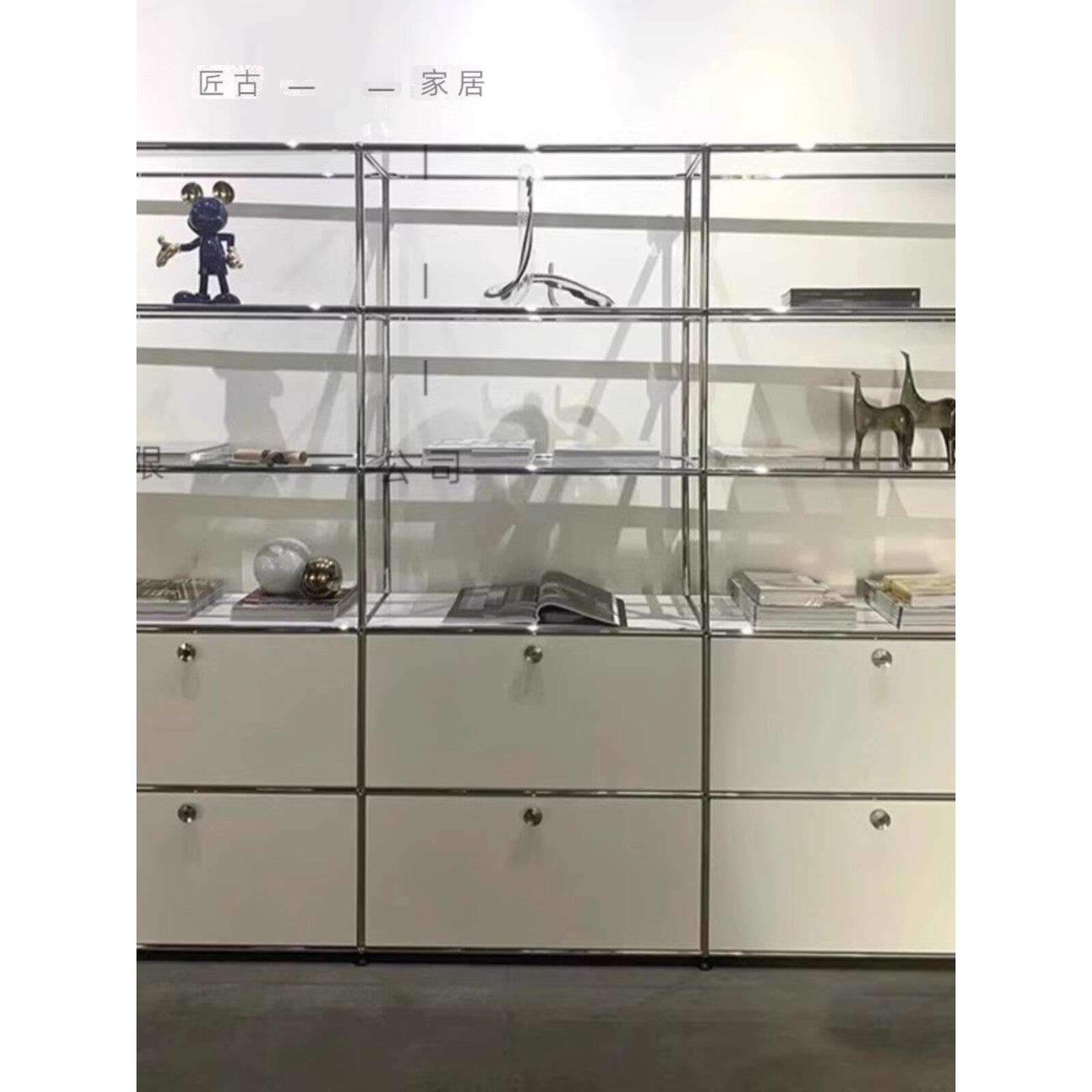 中古玻璃展示柜子化妆品金属不锈钢置物书柜网红ins韩式落地多层