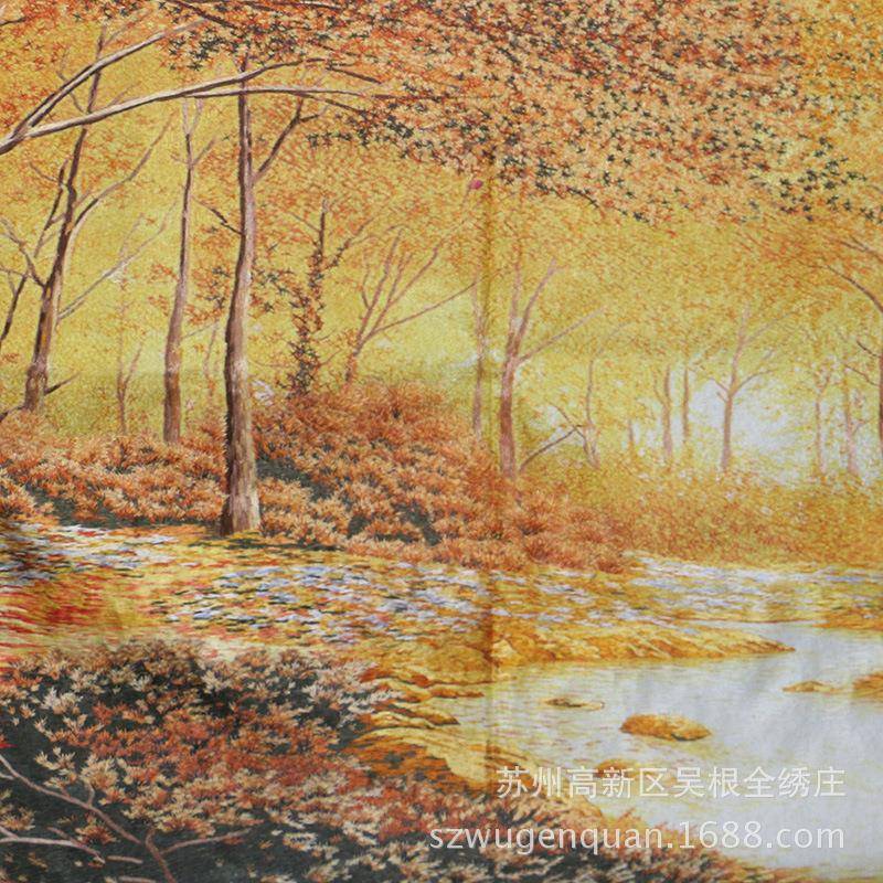 苏绣绣片客03会议厅办公室室酒店大装饰刺绣满绣画黄枫林