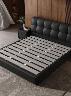 意式简极主卧出租现代泡简约1.5米小户型婚床房黑色ZNH芙软包储物