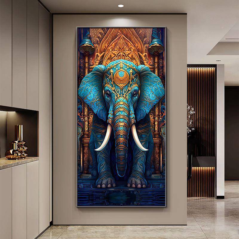大象头玄关尽装饰画入过户门道灯画吉象高档客厅镶钻挂画走廊LYLY