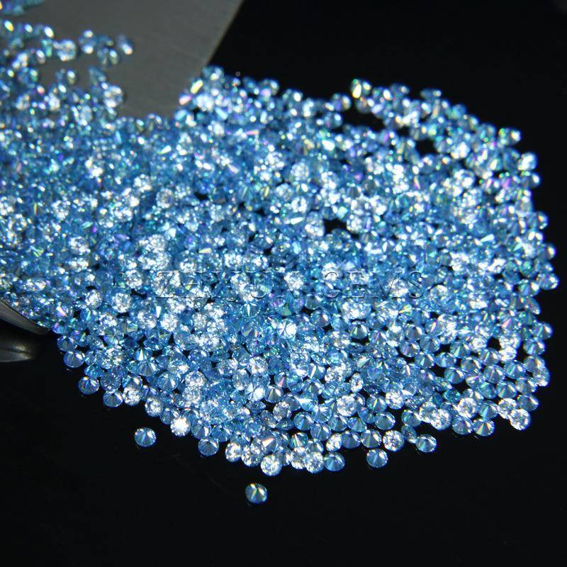 蓝色圆形海蓝色小厘石碎莫桑裸石钻彩色厘海蓝色莫石小碎钻镶嵌镀