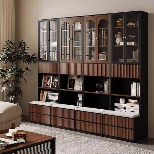 复满古风卡座书柜组合示整体墙一落地玻璃书架文件RKW展柜墙到顶