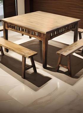 实木方桌方八仙桌中式仿古餐子桌用饭家店桌明清面四馆正方形QLK