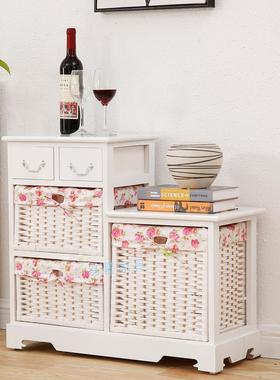 V简约现韩代实木柜式白色床头床边柜8田园F7MS56J8储物柜客厅装饰