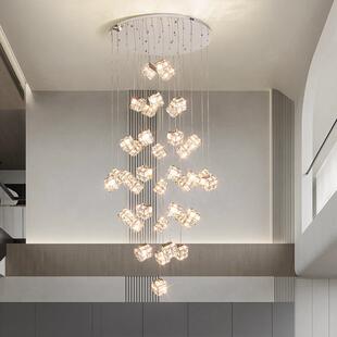 方楼梯吊灯公复式楼旋转楼梯寓间轻235奢别墅挑空客厅艺魔水术晶