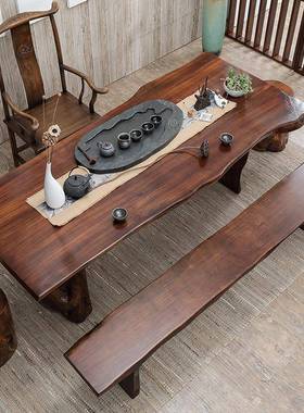 大板桌组实木泡茶桌椅会合茶几办公CTW室接待客家桌具长条全实木