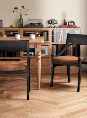 中古实木餐椅休闲家用设师复古靠NTX背橡胶椅子法计式小户木型简