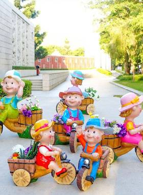 通骑车小孩花盆园林花缸别墅花玻璃钢卡装摆60182件园幼儿园庭院